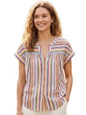 Lou & Gray For Loft Sustainable Cotton Linen Striped Button Down Top Size XS
